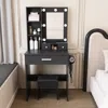 Streamdale Furniture Streamdale Vanity Table With Led Lights, Power, Hairdryer Holder & Stool - Black In Black