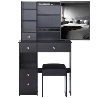 Streamdale Furniture Streamdale Vanity Table With Mirror, Stool, & Storage