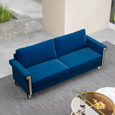Streamdale Furniture Streamdale Velvet 2.5-seater Couch With Gold Trim And Cozy Cushions