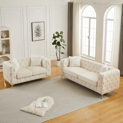Streamdale Furniture Streamdale Velvet 3+2 Seater Sofa With Solid Wood Frame & Metal Feet - Modern Living Room Furniture