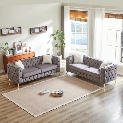 Streamdale Furniture Streamdale Velvet 3+3 Seater Sofa With Wood Frame & Metal Feet
