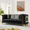Streamdale Furniture Streamdale Velvet 3 Seater Sofa, Gold Trim, Tufted Couch With Pillows, Black