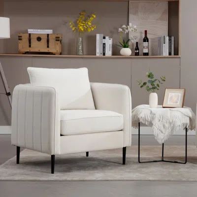 Streamdale Furniture Streamdale Velvet Accent Chair - Mid-century Modern Armchair In White