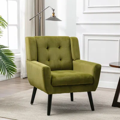 Streamdale Furniture Streamdale Velvet Accent Chair With Black Legs In Green