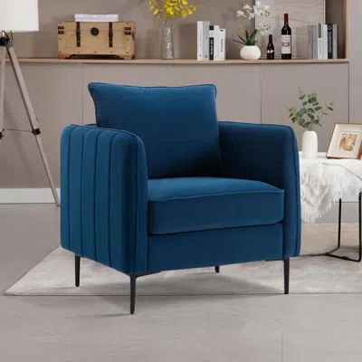 Streamdale Furniture Streamdale Velvet Accent Chair With Metal Legs And Pillow In Blue