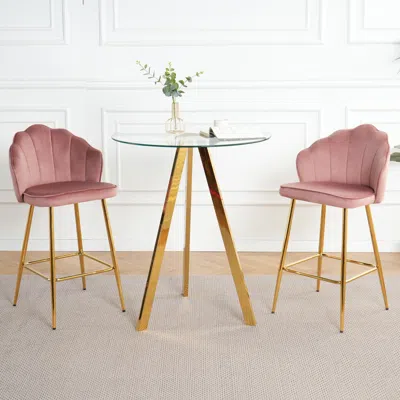 Streamdale Furniture Streamdale Velvet Bar Chairs With Glass Top (set Of 3)