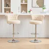 Streamdale Furniture Streamdale Velvet Bar Stool Set Of 2, Adjustable Swivel, Silver Legs