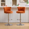 Streamdale Furniture Streamdale Velvet Bar Stool Set Of 2, Adjustable Swivel, Silver Legs In Orange