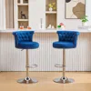 Streamdale Furniture Streamdale Velvet Bar Stool Set Of 2, Adjustable Swivel, Silver Legs In Blue