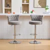 Streamdale Furniture Streamdale Velvet Bar Stool Set Of 2, Adjustable Swivel, Silver Legs