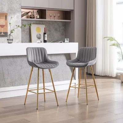 Streamdale Furniture Streamdale Velvet Bar Stools, Golden Leg In Gray