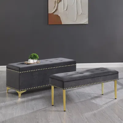 Streamdale Furniture Streamdale Velvet Benches With Gold Legs