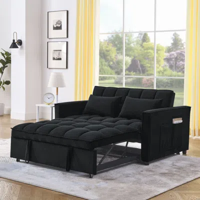 Streamdale Furniture Streamdale Velvet Black Sofa Set With 2-seater And 3-in-1 Features