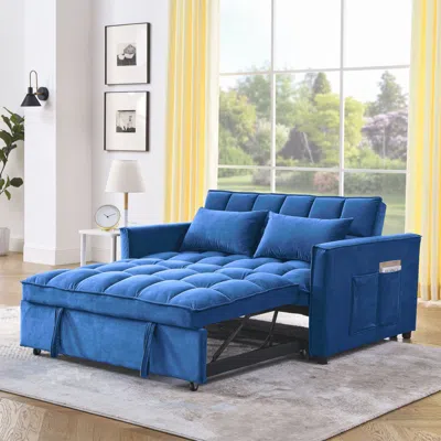 Streamdale Furniture Streamdale Velvet Blue 54" Sleeper Sofa With Adjustable Back
