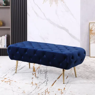 Streamdale Furniture Streamdale Velvet Button Tufted Bench With Gold Metal Legs