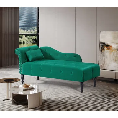Streamdale Furniture Streamdale Velvet Chaise Lounge - Green, Tufted, Nailhead, Left Arm
