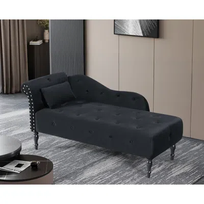 Streamdale Furniture Streamdale Velvet Chaise Lounge - Tufted, Nailhead, Black (left Arm)