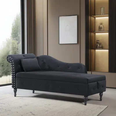 Streamdale Furniture Streamdale Velvet Chaise Lounge With Storage - Black