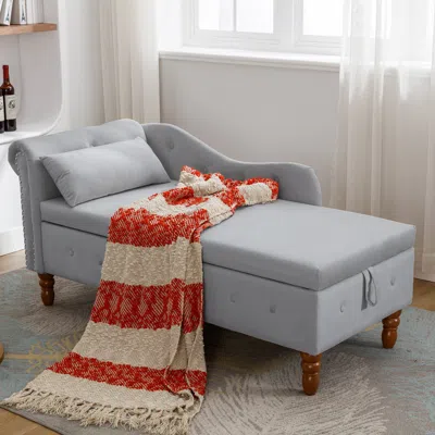 Streamdale Furniture Streamdale Velvet Chaise Lounge With Storage & Pillow