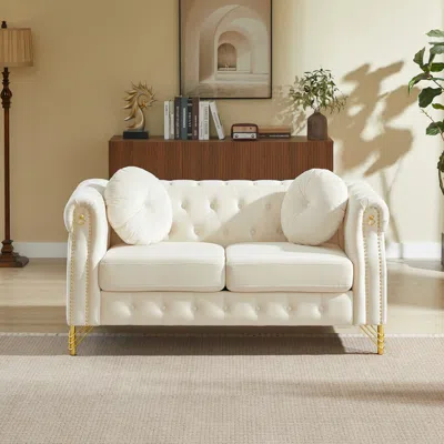 Streamdale Furniture Streamdale Velvet Chesterfield Sofa With Pillows, Studs, And Metal Legs In Black