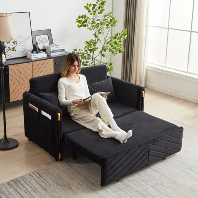 Streamdale Furniture Streamdale Velvet Convertible Sofa Bed - 54" Black