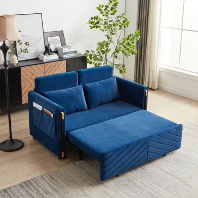 Streamdale Furniture Streamdale Velvet Convertible Sofa Bed - Blue