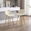 Streamdale Furniture Streamdale Velvet Counter Stool Duo With Golden Legs And Chrome Footrest In White