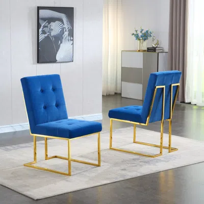 Streamdale Furniture Streamdale Velvet Dining Chair Set With Gold Base In Blue
