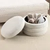Streamdale Furniture Streamdale Velvet Fabric Storage Round Ottoman Footstool With Wooden Shelving