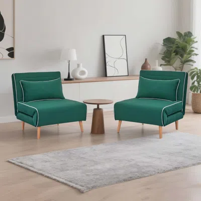 Streamdale Furniture Streamdale Velvet Foldable Sofa Bed Set - Adjustable Backrest, Green