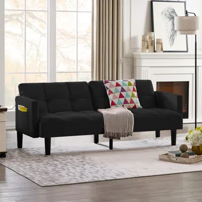 Streamdale Furniture Streamdale Velvet Futon Couch Convertible Folding Sofa Bed Tufted Couch For Apartment In Black