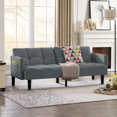 Streamdale Furniture Streamdale Velvet Futon Couch Convertible Folding Sofa Bed Tufted Couch For Apartment In Blue
