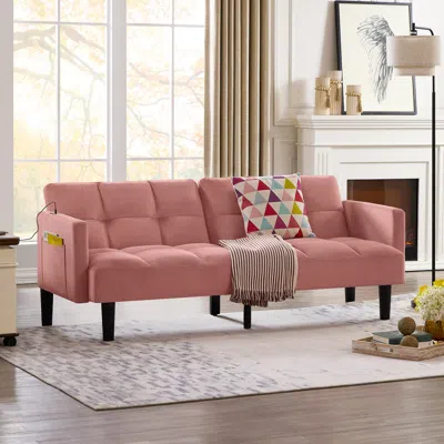 Streamdale Furniture Streamdale Velvet Futon Couch Convertible Folding Sofa Bed Tufted Couch For Apartment In Pink