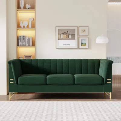 Streamdale Furniture Streamdale Velvet Green Mid-century Chesterfield Sofa - 82.67"