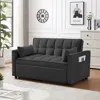 Streamdale Furniture Streamdale Velvet Loveseat Futon Sofa Bed - Reclining Back, Pillows, Pockets - Black