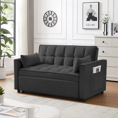 Streamdale Furniture Streamdale Velvet Loveseat Futon Sofa Bed - Reclining Back, Pillows, Pockets - Black