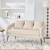 Streamdale Furniture Streamdale Velvet Loveseat Settee With Pillows - Beige