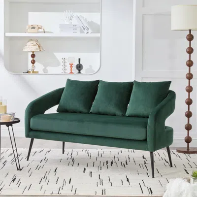 Streamdale Furniture Streamdale Velvet Loveseat Settee With Pillows - Green