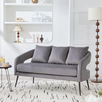 Streamdale Furniture Streamdale Velvet Loveseat Settee With Pillows - Small Sofa For Small Spaces In Gray