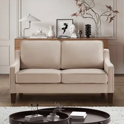 Streamdale Furniture Streamdale Velvet Loveseat Sofa With Wooden Legs, Taupe