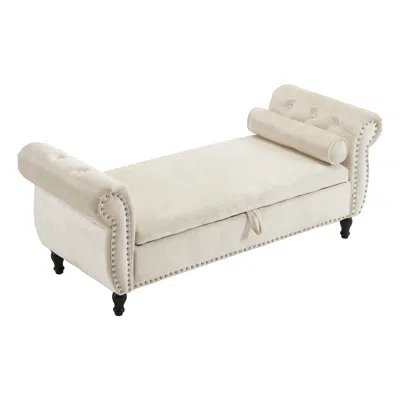 Streamdale Furniture Streamdale Velvet Multifunctional Storage Rectangular Ottoman Bench With 1 Pillow, Beige In Neutral