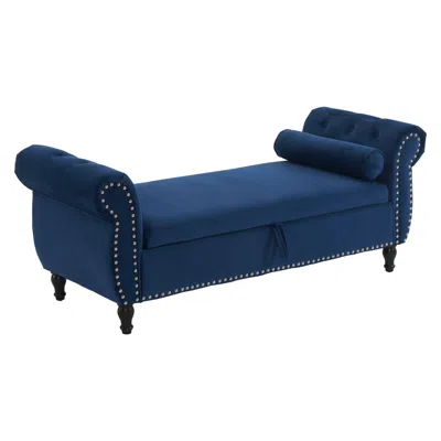 Streamdale Furniture Streamdale Velvet Multifunctional Storage Rectangular Ottoman Bench With 1 Pillow, Navy Blue