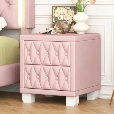 Streamdale Furniture Streamdale Velvet Nightstand With Crystal Handles And Button-tufted Storage