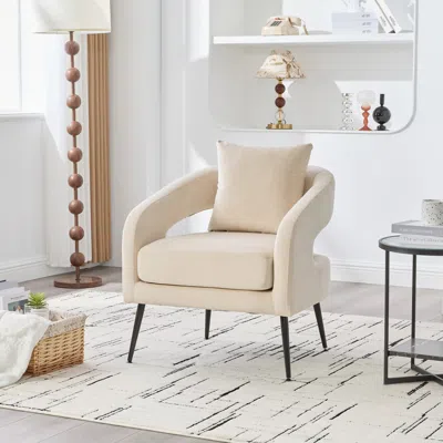 Streamdale Furniture Streamdale Velvet Open Back Accent Chair With Metal Legs, Beige