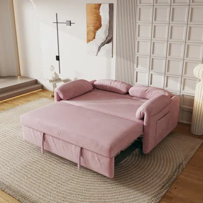 Streamdale Furniture Streamdale Velvet Pink Sofa Bed With Retractable Bed