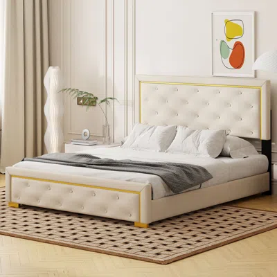 Streamdale Furniture Streamdale Velvet Platform Bed With Pull Point Headboard