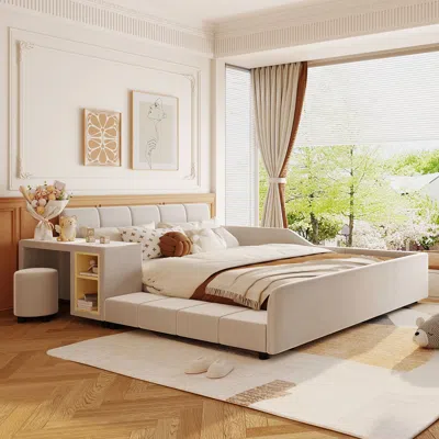 Streamdale Furniture Streamdale Velvet Queen Size Bed Set With Desk & Stool