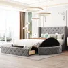 Streamdale Furniture Streamdale Velvet Queen Storage Platform Bed With Wingback Headboard In Gray