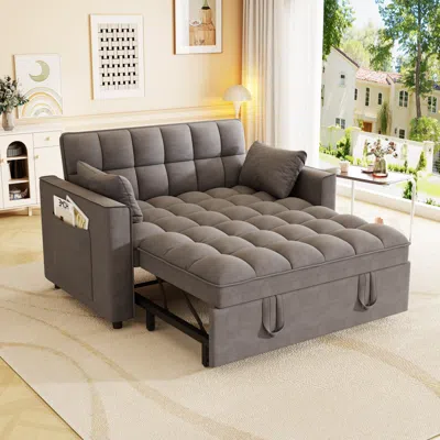 Streamdale Furniture Streamdale Velvet Sleeper Sofa Couch Bed - Small Loveseat With Pillows - Dark Gray