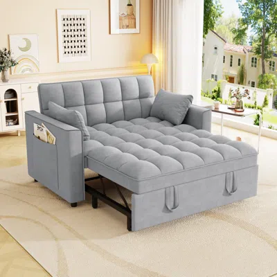 Streamdale Furniture Streamdale Velvet Sleeper Sofa Couch Bed - Small Loveseat With Pillows - Gray